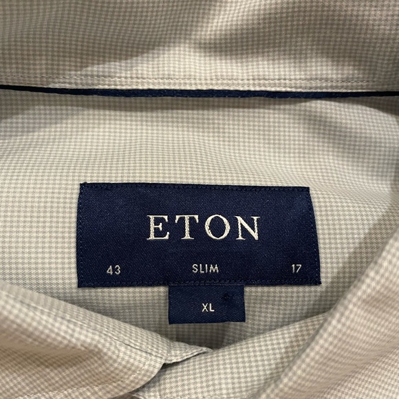 ETON Slim Fit Cutaway Spread Collar Shirt in Micro Check Blue Size XL $260 - Picture 3 of 5